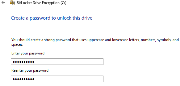 Create bitlocker password