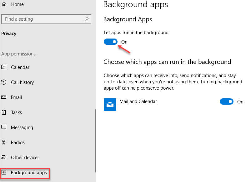 background apps settings