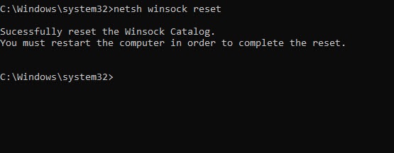 cmd winsocket reset command