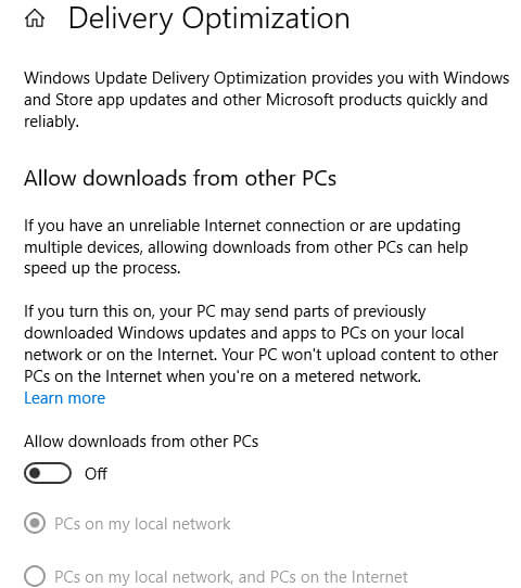 disable allow download from other pcs