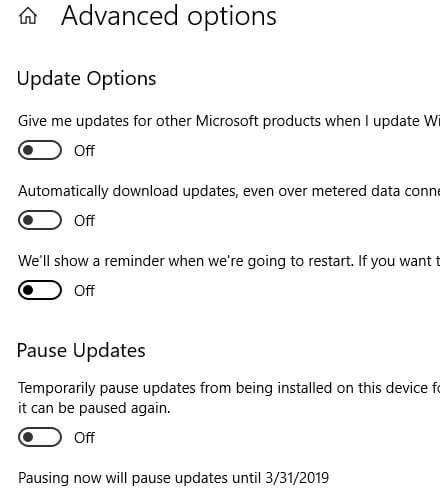 disable update options
