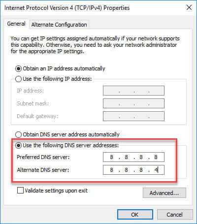 internet protocol version 4 dns server address