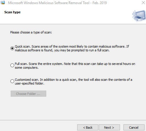 windows malicious software removal tool scan type