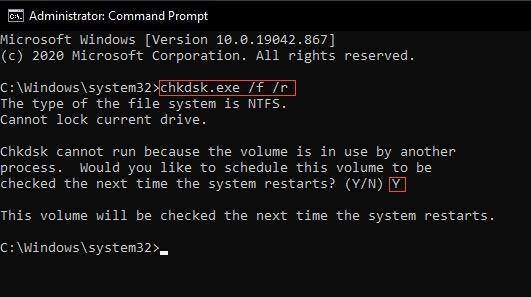 cmd chkdsk drive check command