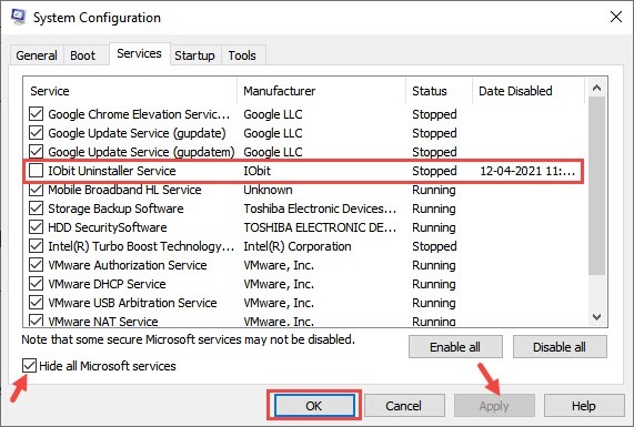 disabling system configuration services