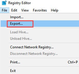 registry editor export