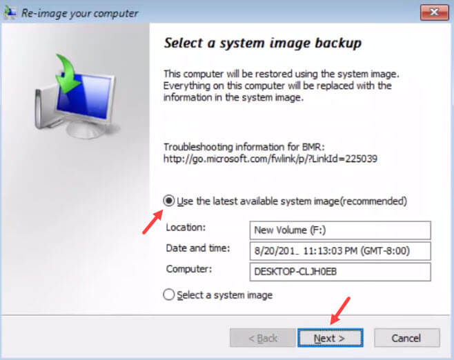 select a system image file