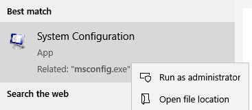 system configuration msconfig