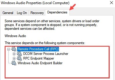 audio services dependencies tab