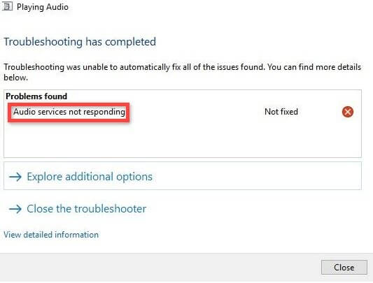 audio services not responding in windows 10