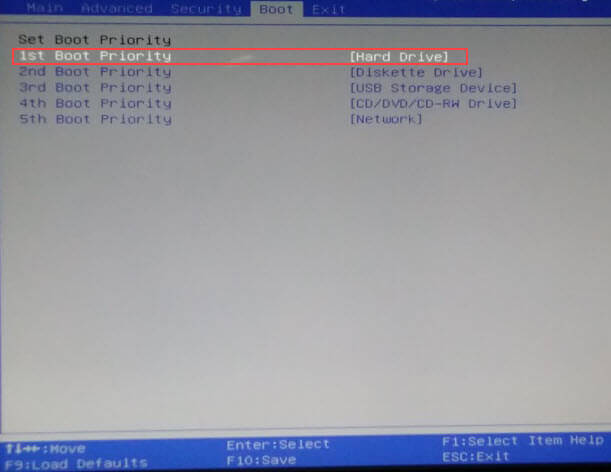 bios first boot priority hard disk