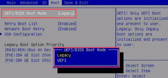 bios legacy and uefi boot mode