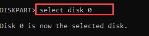 cmd command for select disk 0