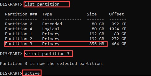 cmd command list partition