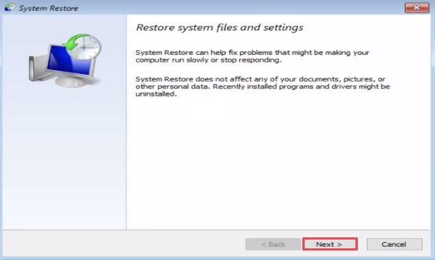 system restore files and settings