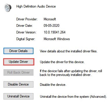update audio device
