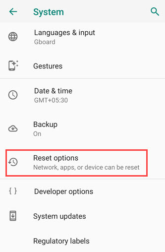 android reset option