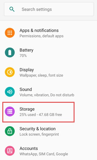 android storage setting