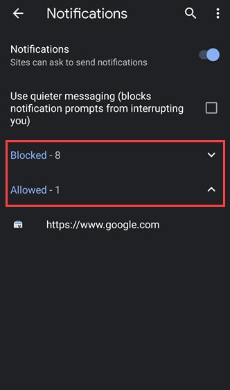 block website notification in chrome