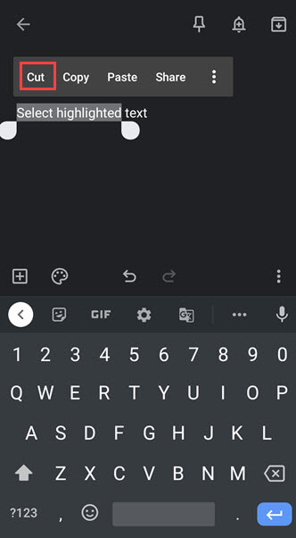 cut text on android phone