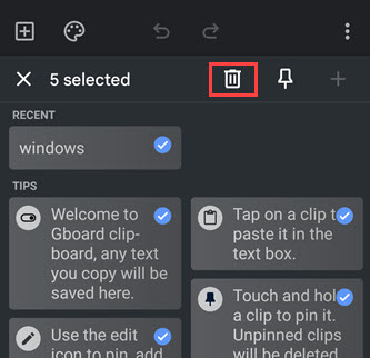 delete selected items in gboard clipboard