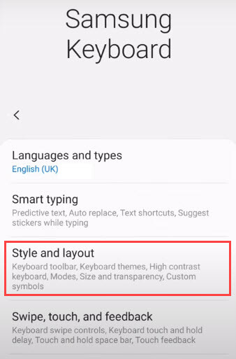 samsung keyboard settings style and layout