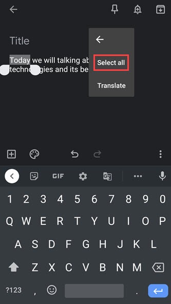 select all text on android phone