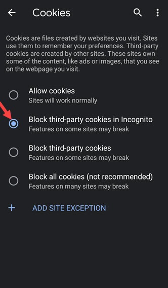 allow or block cookies in chrome