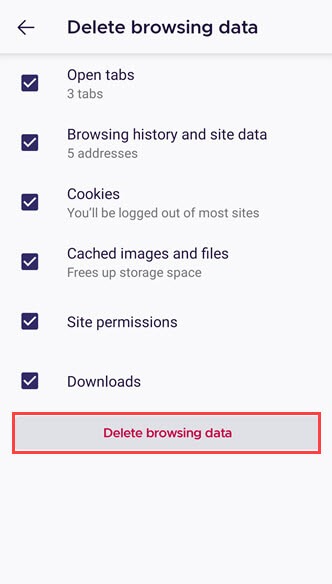 android firefox browser delete browsing data