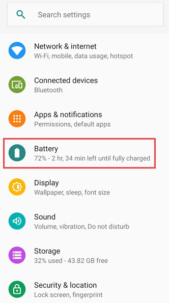 android phone battery settings