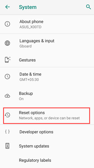 android wireless reset option