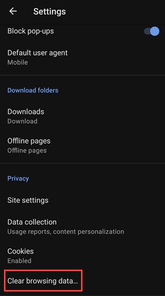 clear browsing data option on opera browser