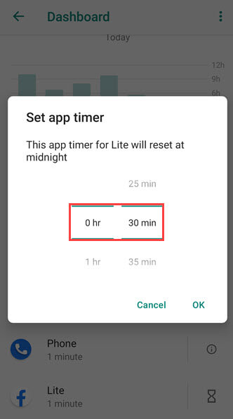 digital wellbeing set app timer