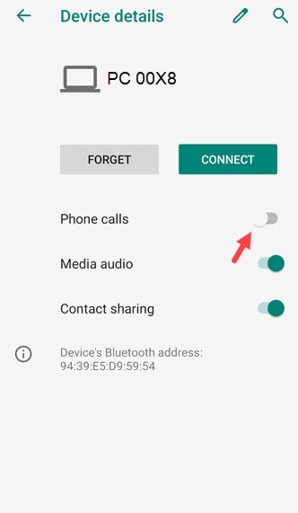 disable phone calls in bluetooth devices