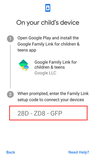 family link setup code for parental control