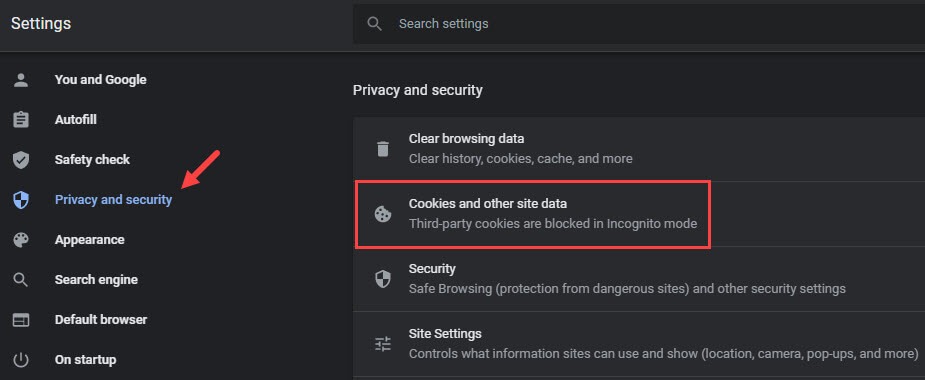 google chrome cookies and site data settings