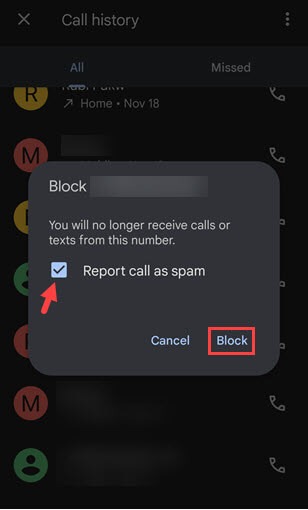 block a number and report as spam on android