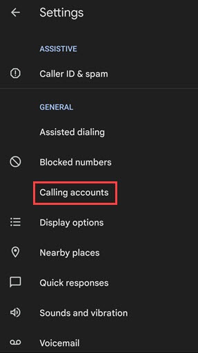 calling account settings in android