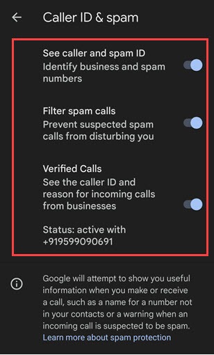 turn on caller id & spam features on android