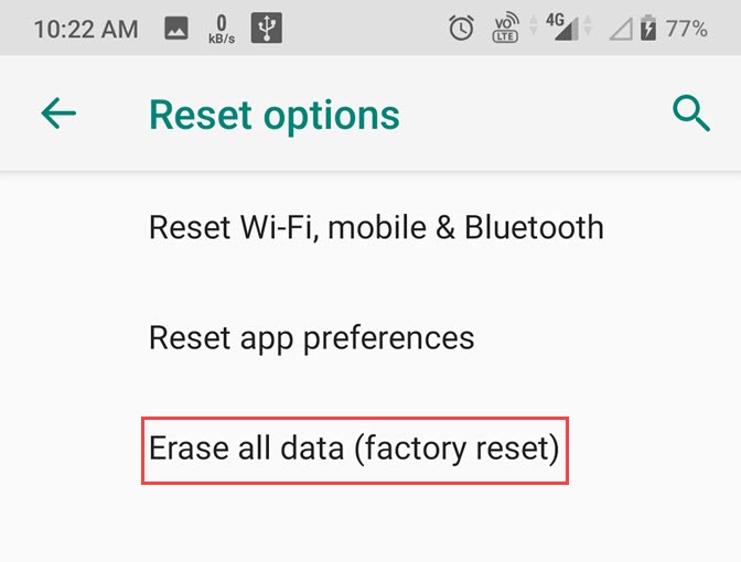 Erase all data factory reset android