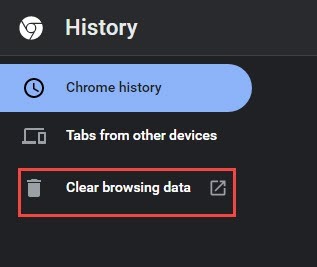 chrome clear browsing data option