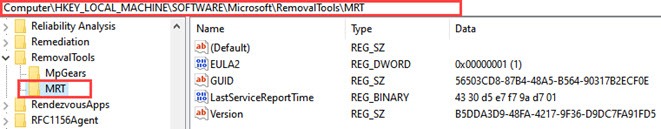 Microsoft windows malicious software removal tool MRT registry key