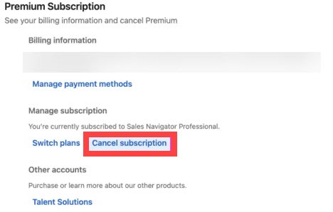 cancel linkedin premium subscription on browser