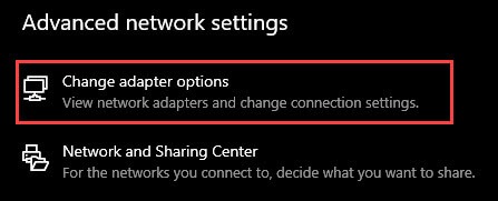 change network adapter seting in windows 10
