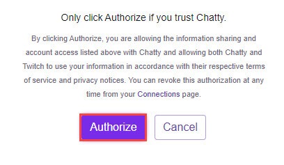 chatty authority to connect twitch channel