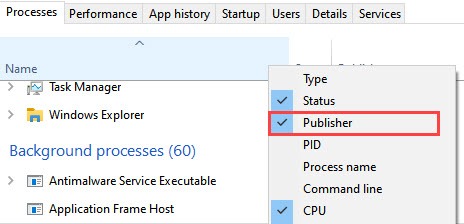 enable publisher setting in task manager