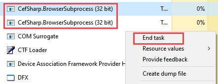 end task cefsharp.browsersubprocess in task manager