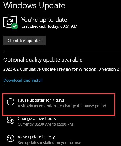 pause windows update