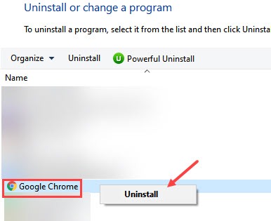 uninstall google chrome in windows