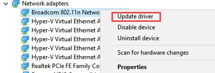 update windows network adapter